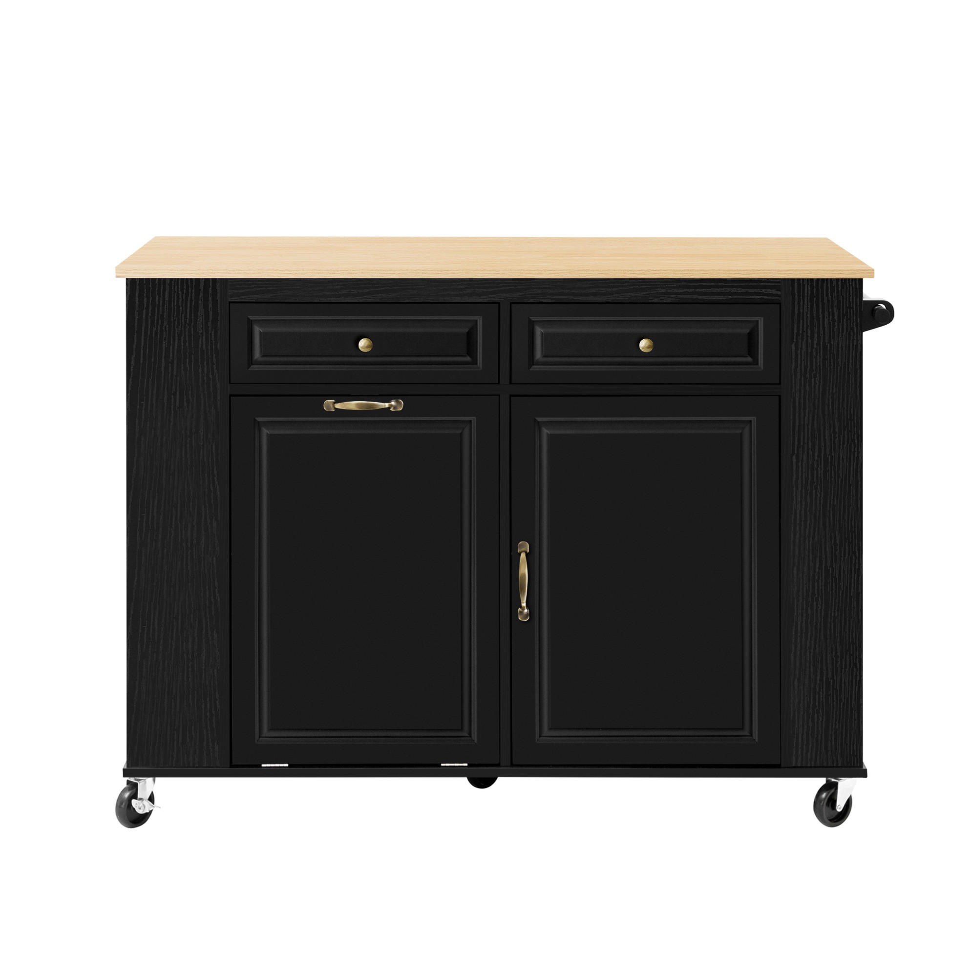KÜCHENINSEL 120/92/40-70 cm Schwarz/Natur aus MDF mit Rollen und Ausziehtisch - Schwarz, Holzwerkstoff (70/92/120cm) - OKMYHOME