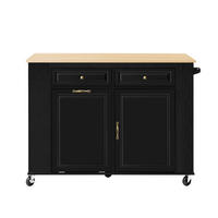KÜCHENINSEL 120/92/40-70 cm Schwarz/Natur aus MDF mit Rollen und Ausziehtisch - Schwarz, Holzwerkstoff (70/92/120cm) - OKMYHOME