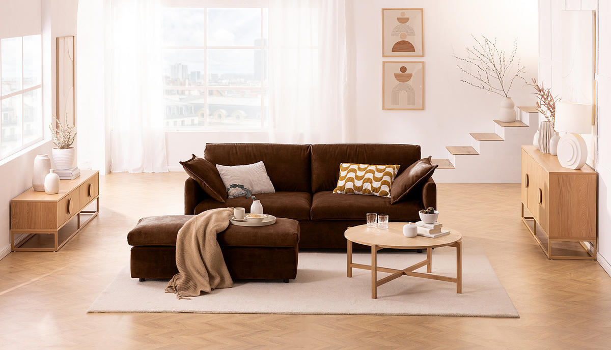 3-SITZER SOFA - Schwarz/Braun, Kunststoff/Textil (219/84/117cm) - home24