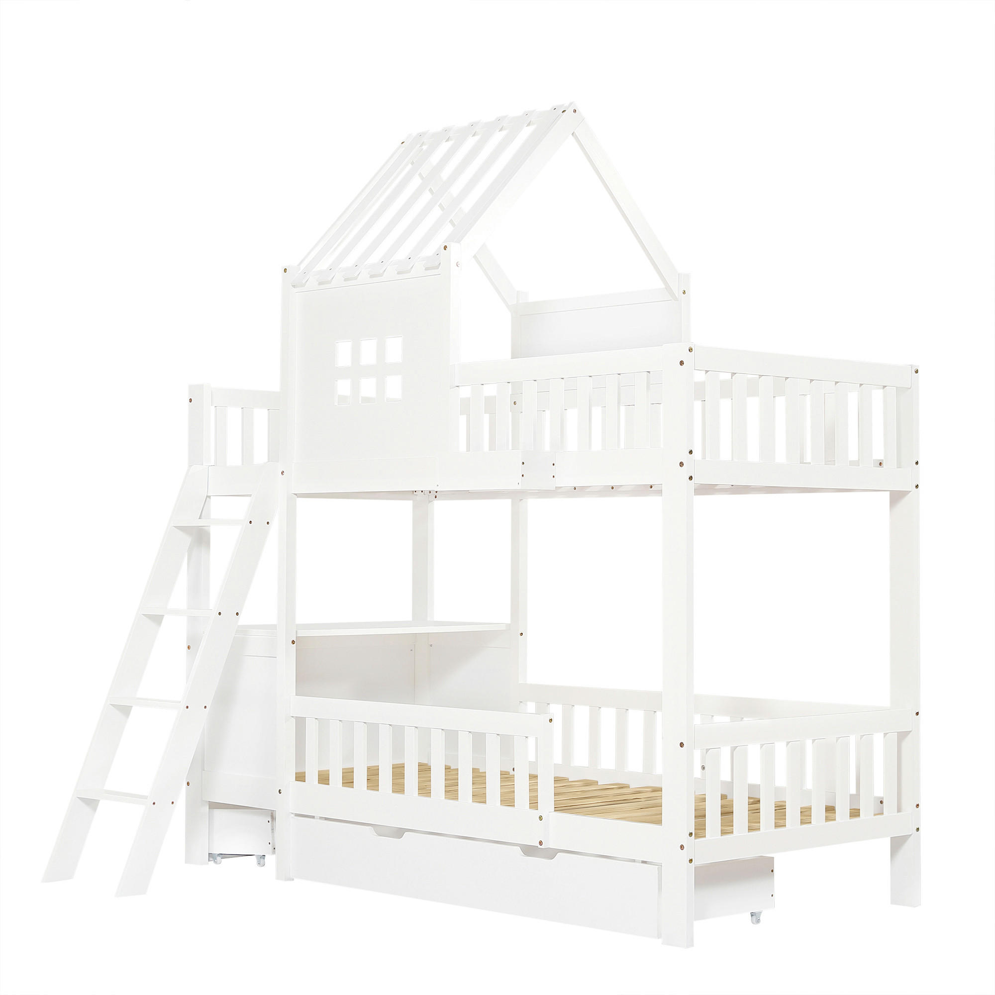 ETAGENBETT Kinderbett mit Lesetisch Weiß - Weiß, Holz (90/200cm) - ComfortXL