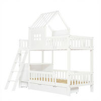 ETAGENBETT Kinderbett mit Lesetisch Weiß - Weiß, Holz (90/200cm) - ComfortXL