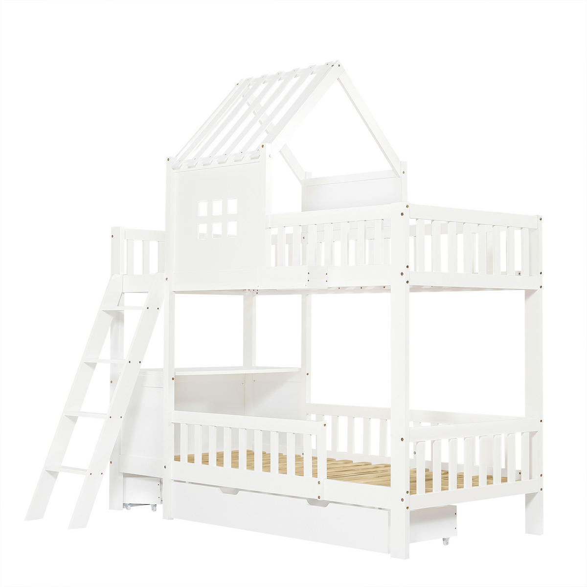 ETAGENBETT Kinderbett mit Lesetisch Weiß - Weiß, Holz (90/200cm) - ComfortXL