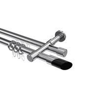 RUNDROHR-INNENLAUF-GARDINENSTANGEN-SET Prestige Verano 160 cm, 2-läufig, 20 mm Ø Chrom - Chromfarben/Schwarz, Metall (160cm) - INTERDECO