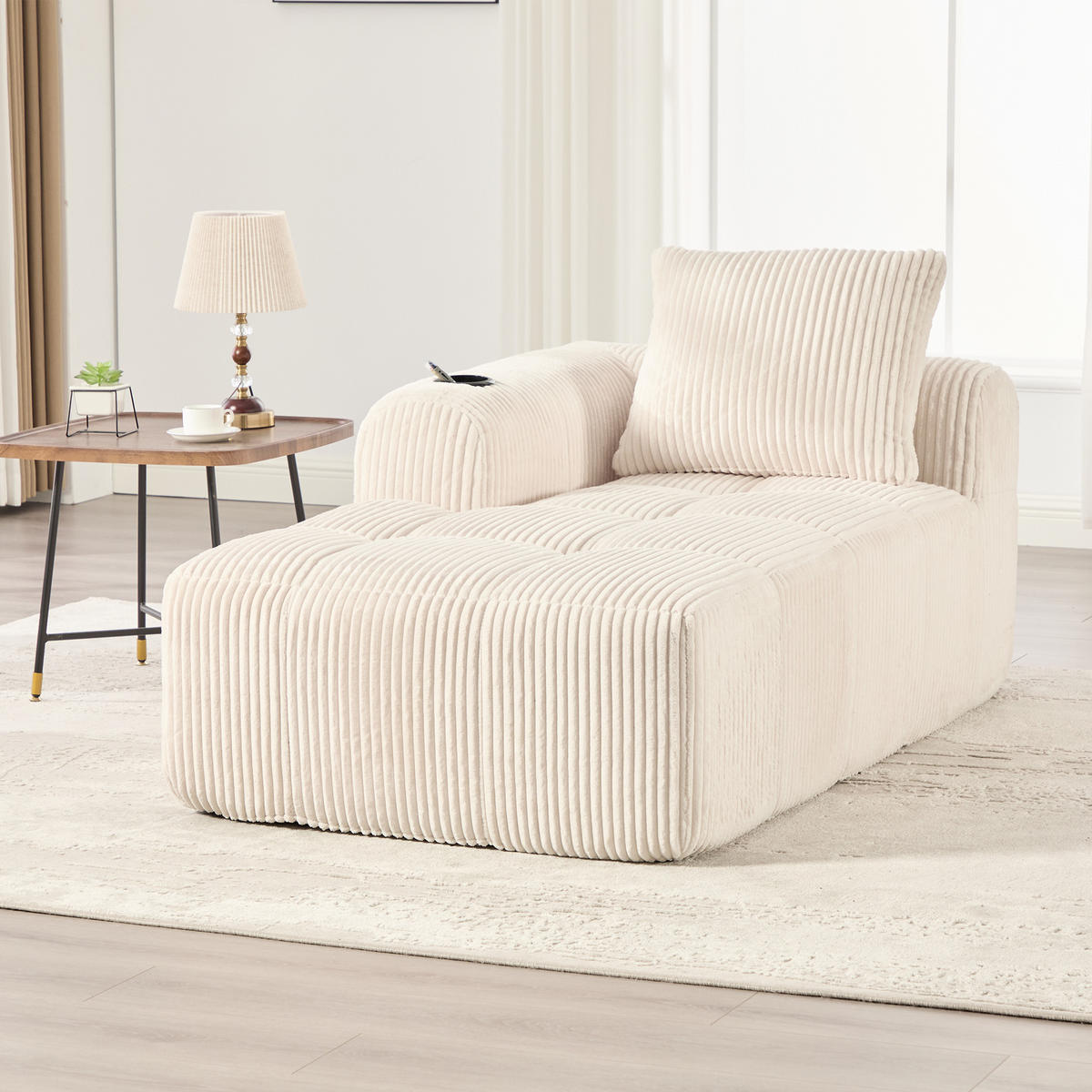 LOUNGESESSEL Cord mit Seitenfächern und Becherhalter 158/93/61 cm Beige - Beige, Textil (93/61/158cm) - Redom