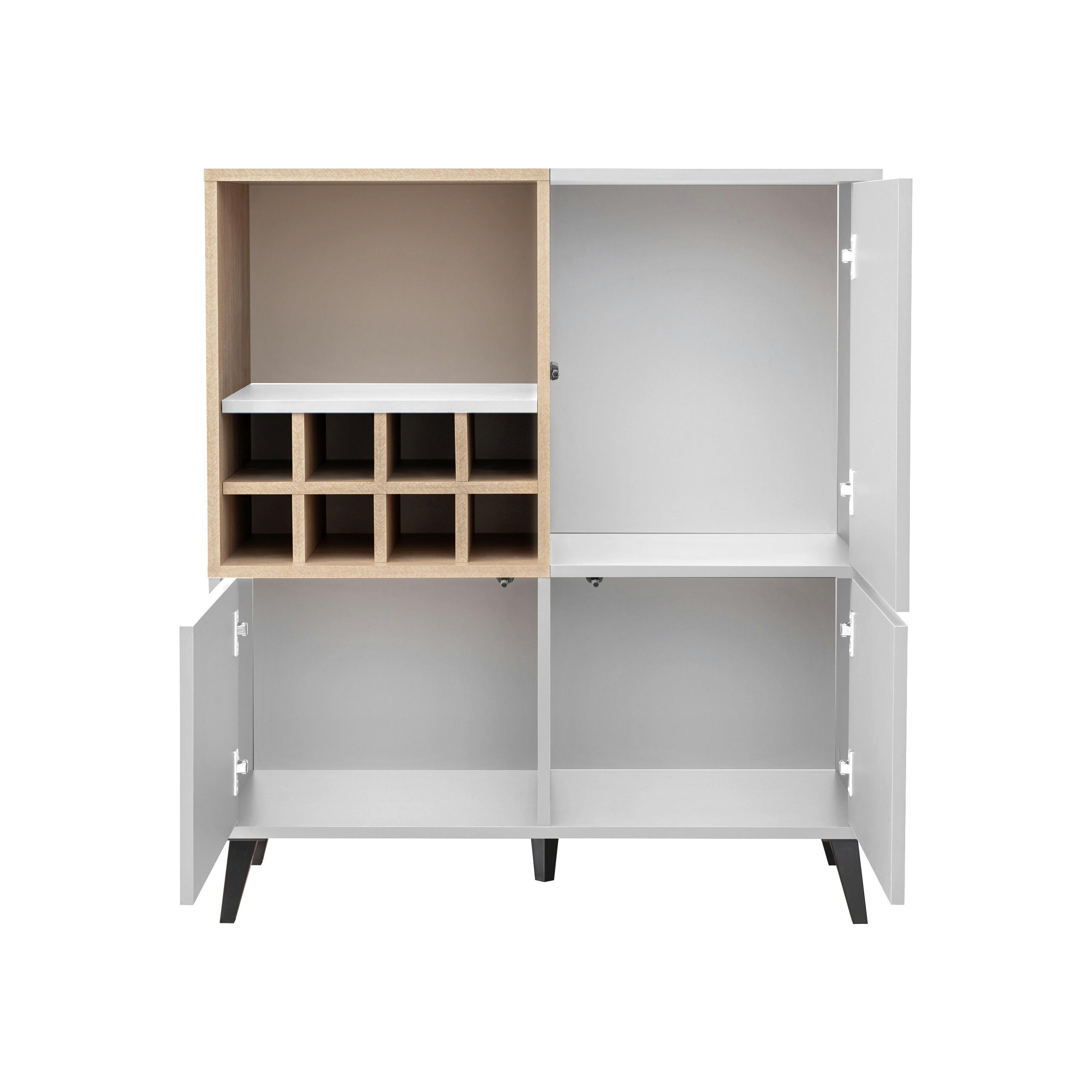 Thumbnail - Komodee Sideboard, Weiß, Hellbraun, Glas, Holzwerkstoff, 1 Fächer, 90x102x35 cm, Wohnzimmer, Kommoden & Sideboards, Side...