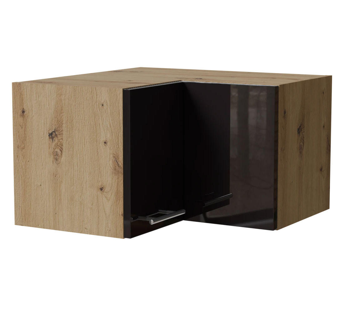 Feldmann-Wohnen Eckhängeschrank Schwarz Hochglanz, Eiche Artisan 60x36x60 cm