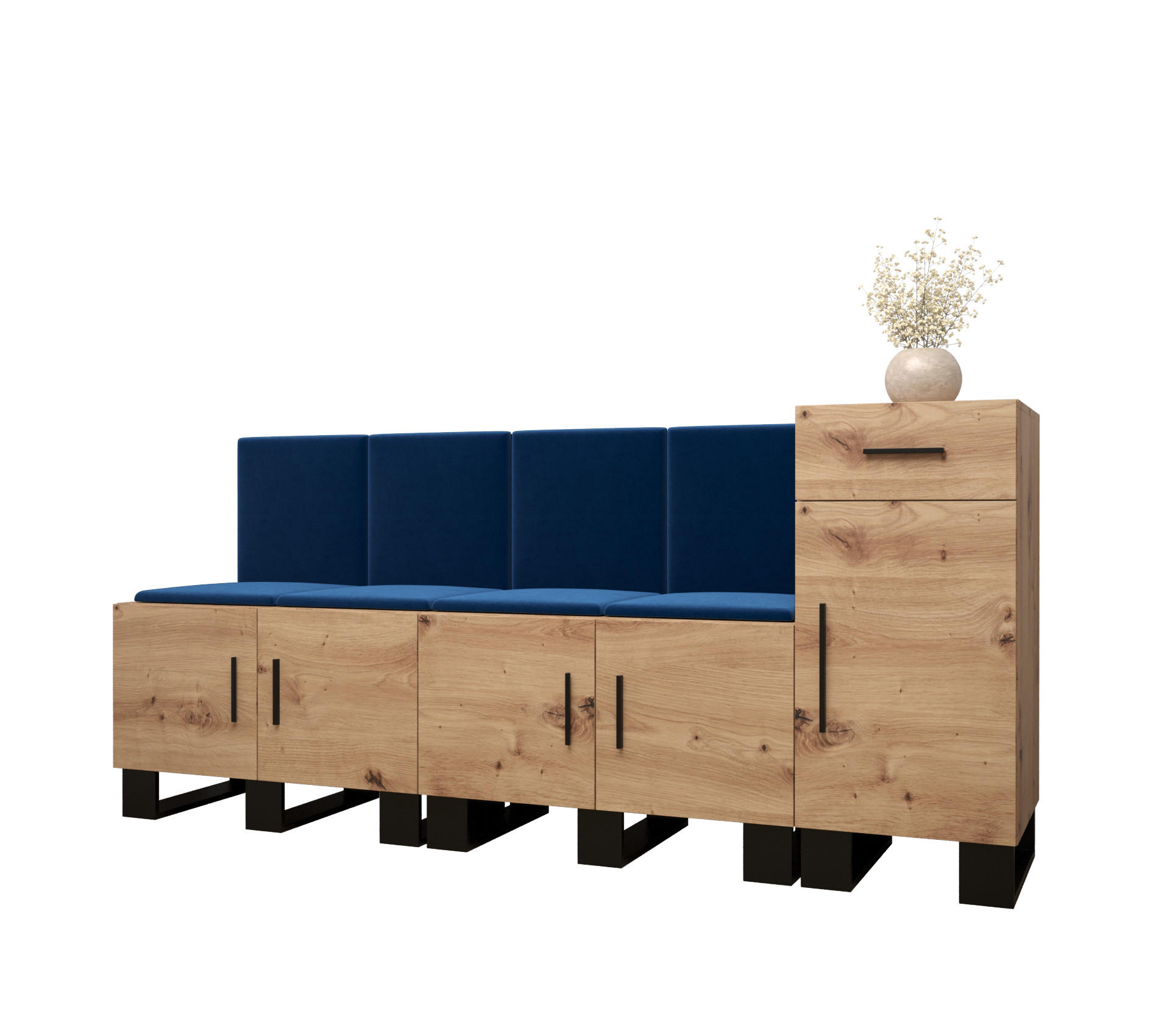 Abiks Möbel Garderoben-Set Eiche Artisan, Dunkelblau 210x95x45.6 cm
