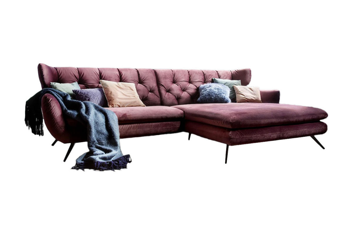 ECKSOFA CHARME Pink Velvet - Pink/Schwarz, Textil (300/175cm) - KAWOLA