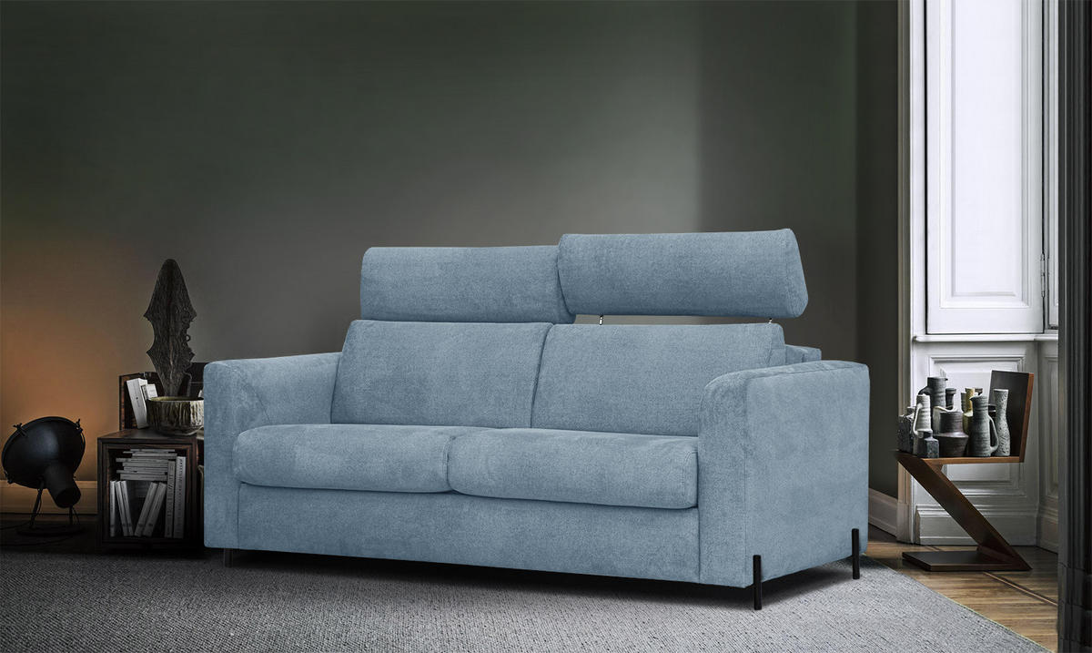 SOFA MEZO 3-Sitzer mit Schlaffunktion, blau - Blau/Schwarz, Holz/Textil (232/90/107cm) - Courtois Laville