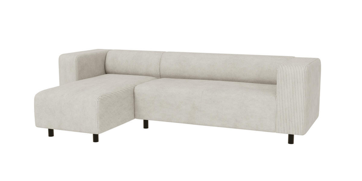 ECKSOFA Tove Beige Cord - Ottomane links - Beige/Schwarz, Holz/Kunststoff (240/142cm) - S-Style Möbel