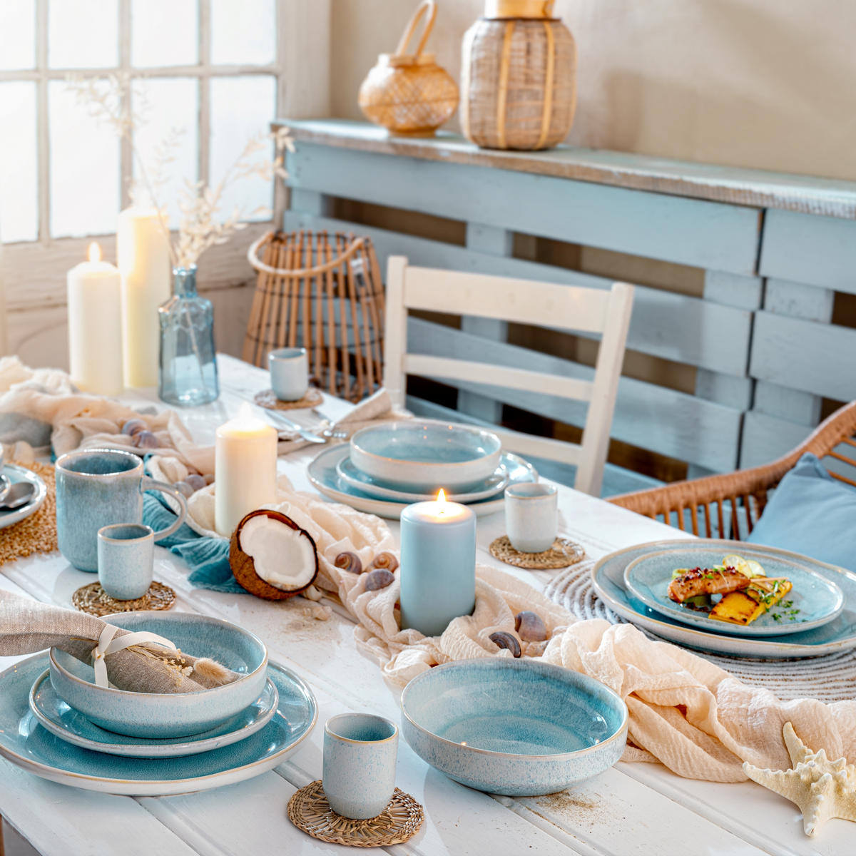 ESPRESSOBECHER SET LIMA - 4 teilig aus Steingut - Hellblau, Keramik (0.08L) - Sänger