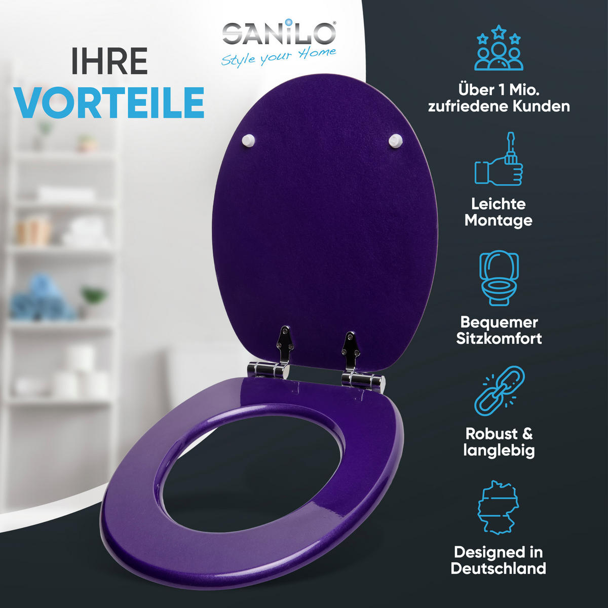 WC-SITZ mit Absenkautomatik Glitzer Lila - Violett, Holzwerkstoff (38/6/47cm) - Sanilo