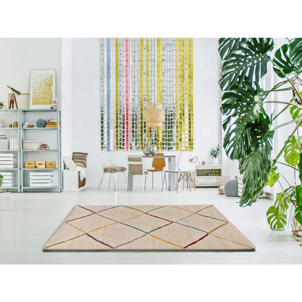 Thumbnail - Atticgo Hochflorteppich, Weiß, Textil, Ethno, Rechteckig, 133x190 cm, Oeko-Tex® Standard 100, für Fußbodenheizung geeign...