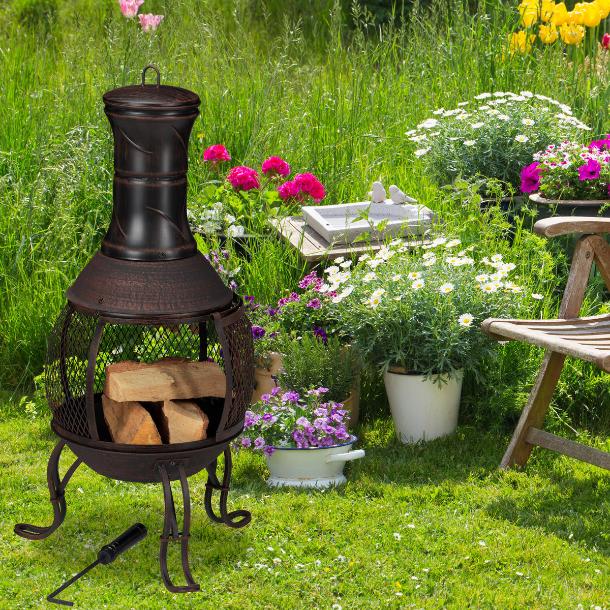 AZTEKENOFEN - Multicolor, Metall (45/89/45cm) - Relaxdays