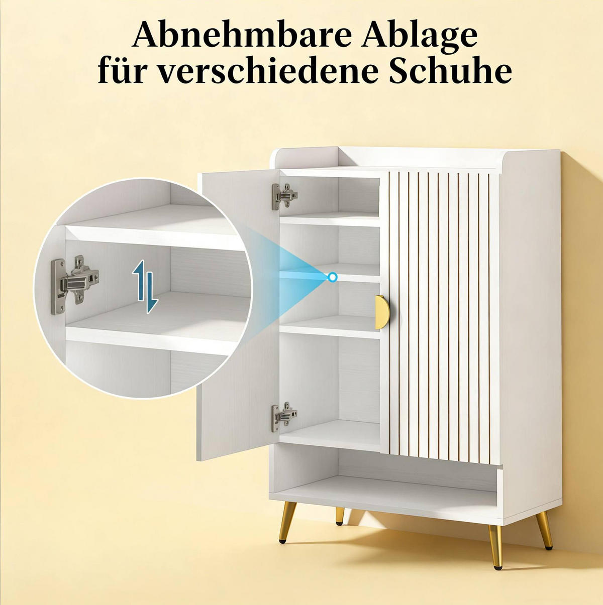 SCHUHSCHRANK 7-stufig Holz Weiß Gold - Weiß, Metall (37/110/73cm) - Beauniv