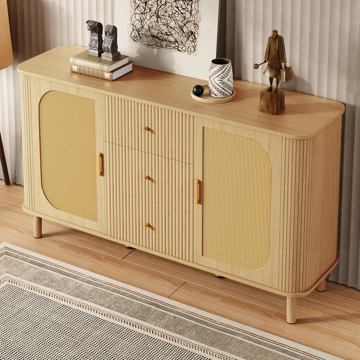KOMMODE aus MDF 140x40x80cm in Natur mit Schubladen - Naturfarben, Holzwerkstoff (140/80/40cm) - Modfu