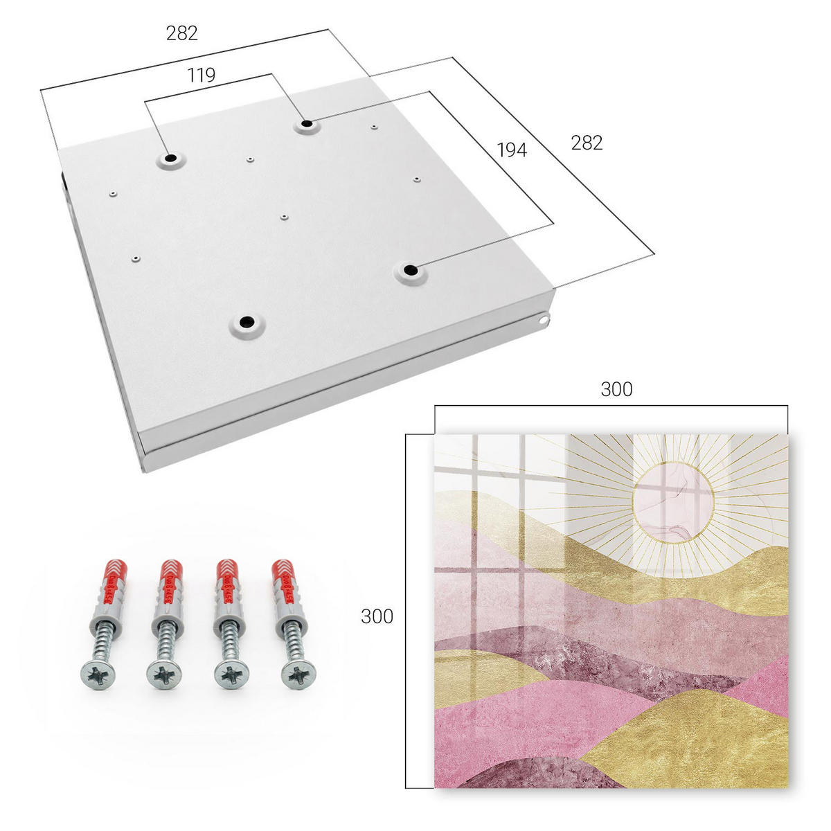 SCHLÜSSELBOX Weiß 30x30 cm – Türöffnung nach rechts - Wellen, Sonnenstrahlen - Gelb, Metall (30/30/5cm) - TULUP