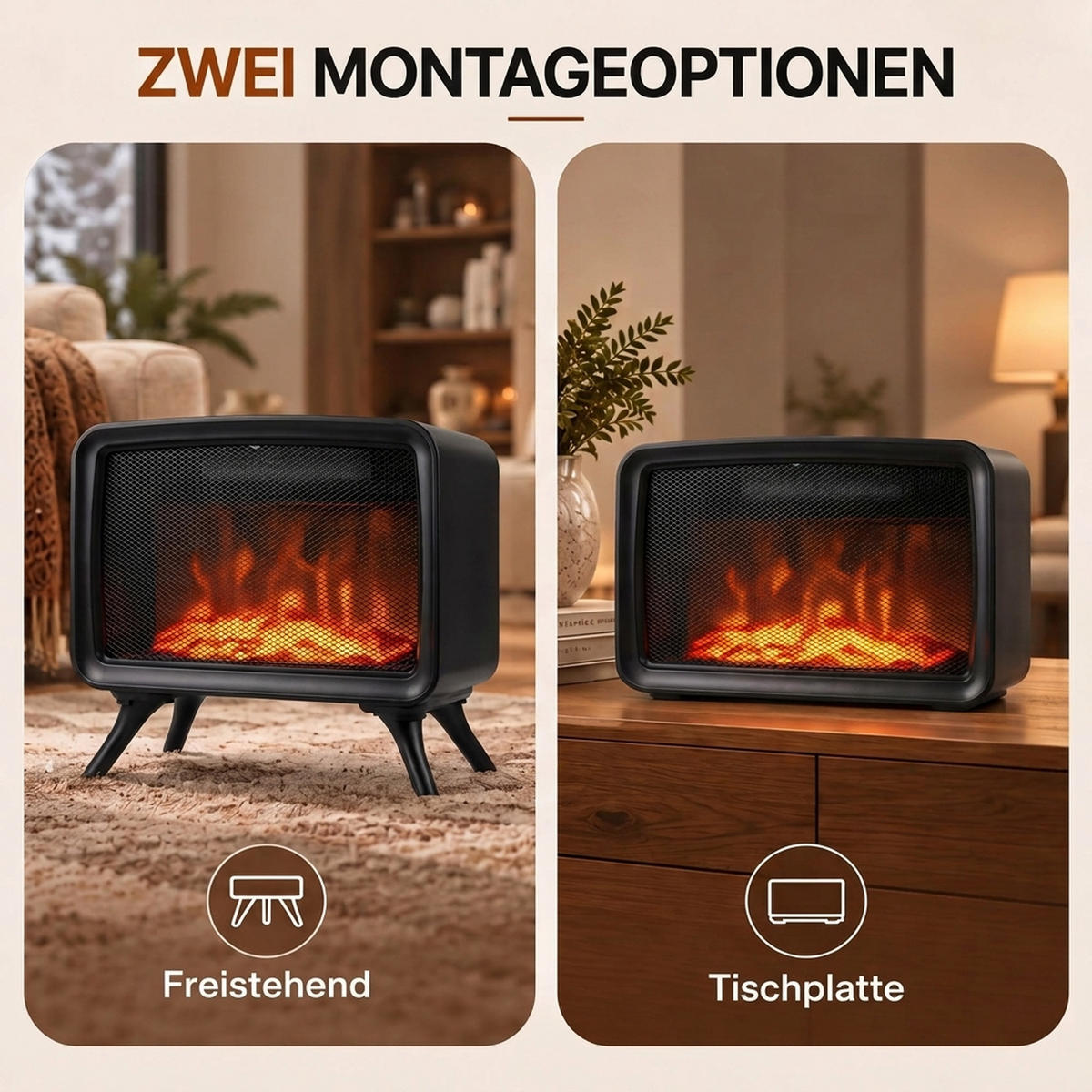 ELEKTROKAMIN ABS Stahl Schwarz - Schwarz, Kunststoff (18/30/35.5cm) - HOMCOM