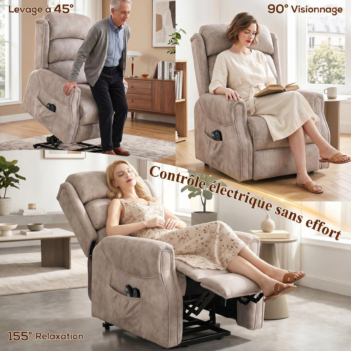 AUFSTEHSESSEL,ELEKTRISCH Vibration Wärme Samt,beige - Beige, Textil (80/82/160cm) - Vallsero