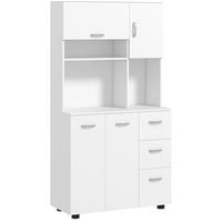 BUFFETSCHRANK 89/39,5/168 cm mit 3 Schubladen, Regalen und verstellbaren Einlegeböden, aus Holz, Weiß - Weiß, Holz (89/168/39.5cm) - Redom