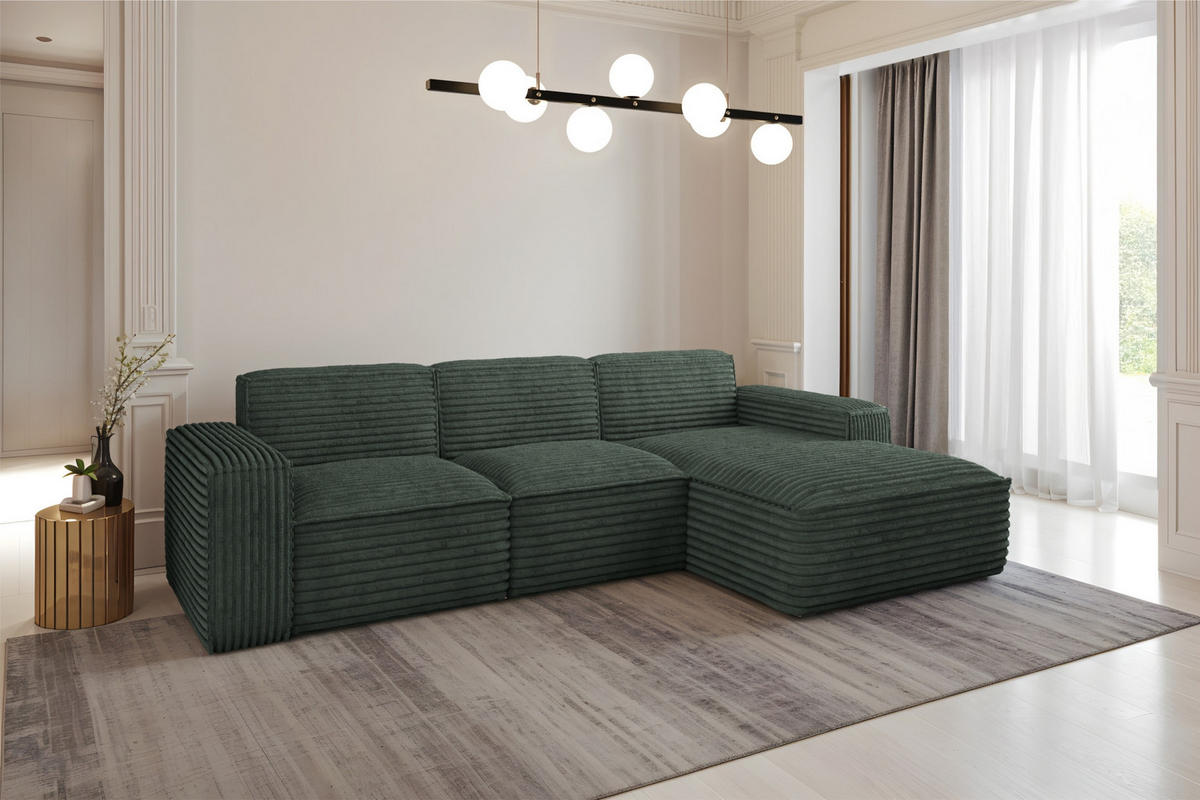 ECKSOFA L-Form Siena Stoff Velo Grün Rechts - Grün, Holz/Kunststoff (266/165cm) - Kaiser Möbel