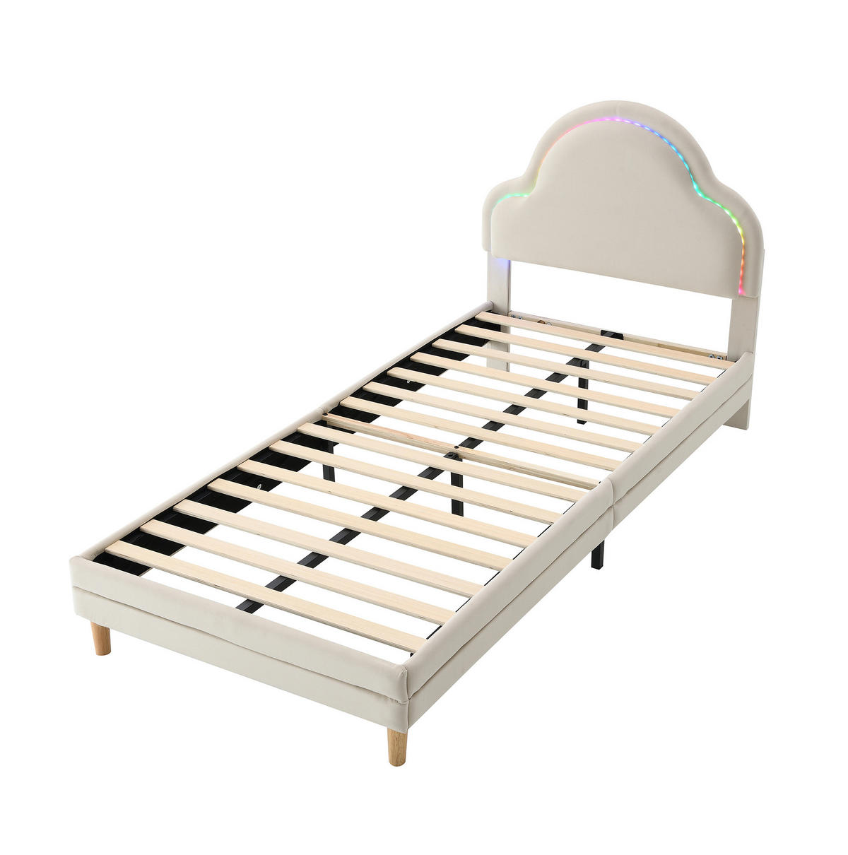 POLSTERBETT 90/200 cm Beige aus Samt mit LED-Streifen - Beige, Textil (90/200cm) - OKMYHOME