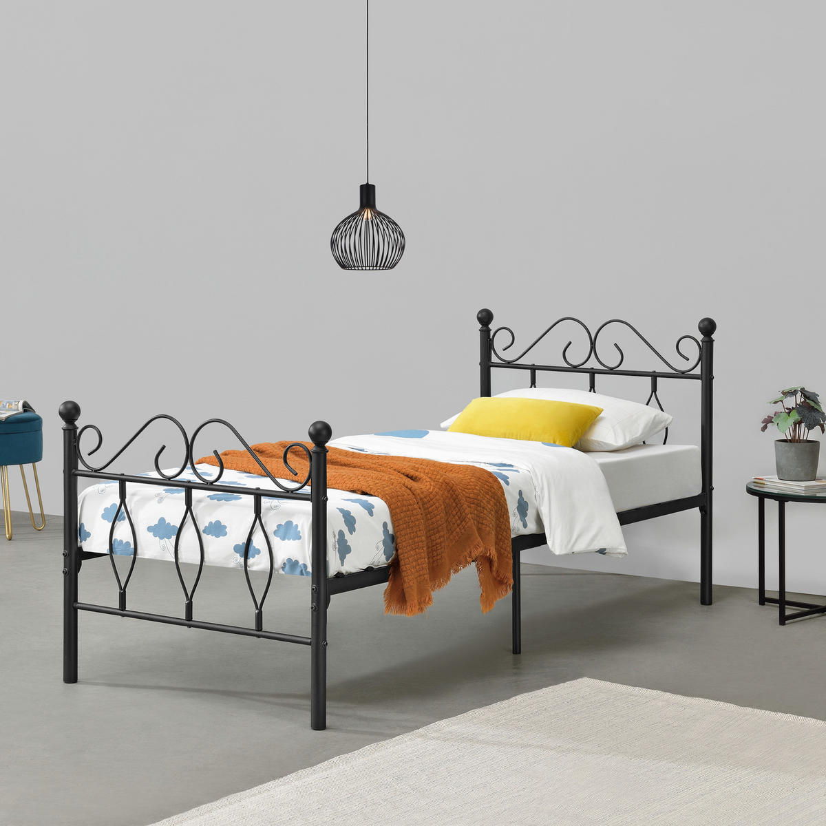 METALLBETT Apolda - Schwarz, Metall (90/200cm) - [en.casa]