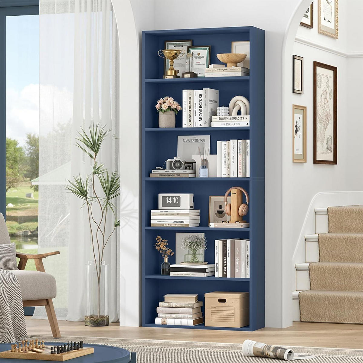 BÜCHERREGAL 6 Fächer 180 x 60 x 23,5 cm blau - Blau, Holzwerkstoff (60/180/23.5cm)