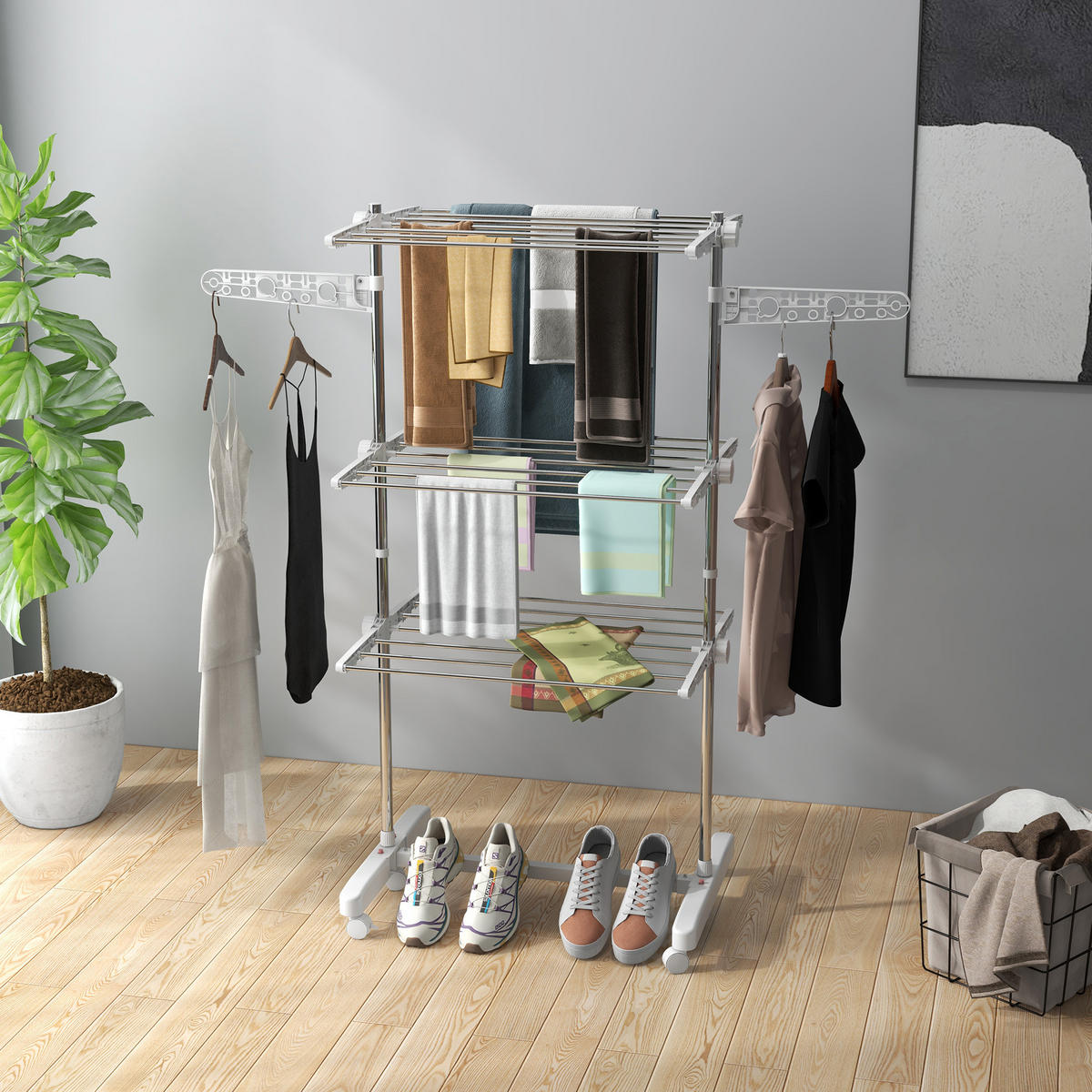 WÄSCHESTÄNDER Edelstahl ABS Weiß - Weiß, Metall (55/152/142cm) - HOMCOM