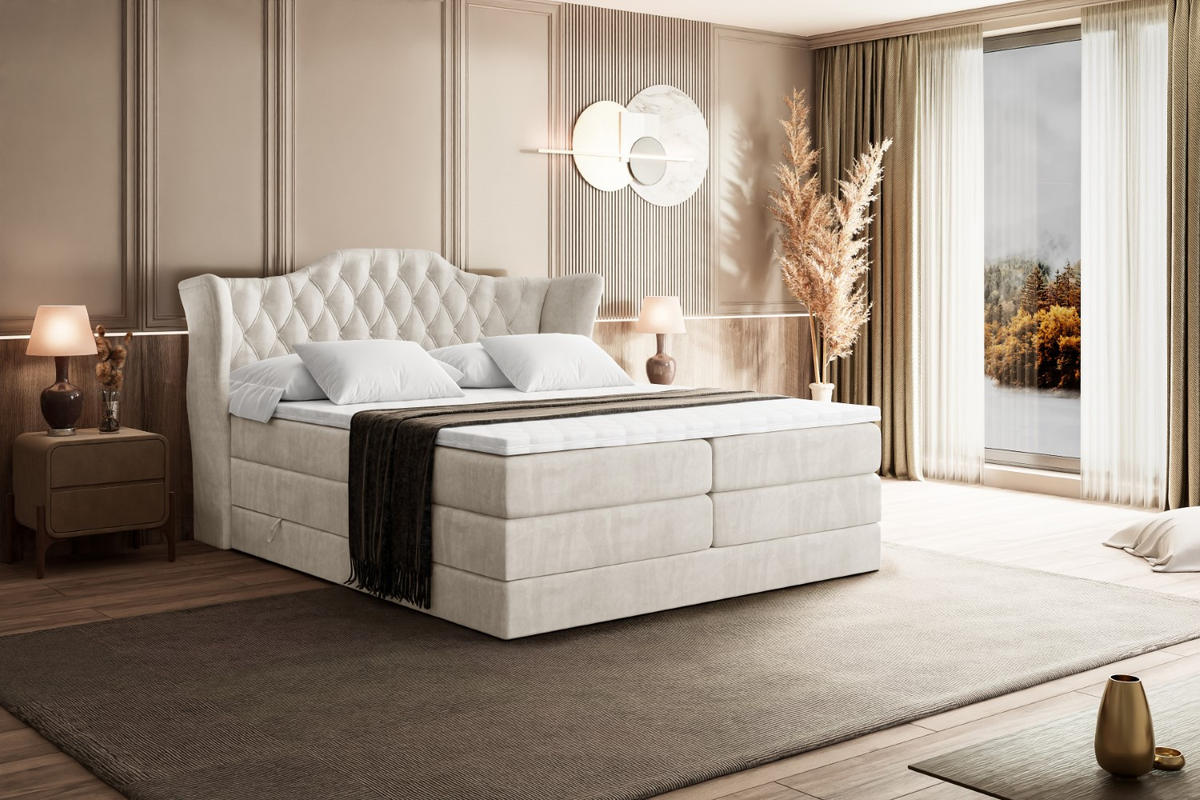 BOXSPRINGBETT VILA KING - 180x200 - H3/H4 - Creme - Creme, Holzwerkstoff (180/200cm) - ALTDECOR