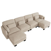 WOHNLANDSCHAFT 4-Sitzer U-Form mit 2 Ottomanen, DE-42686, Hellbraun - Hellbraun, Holz (330/88/143cm) - ComfortXL