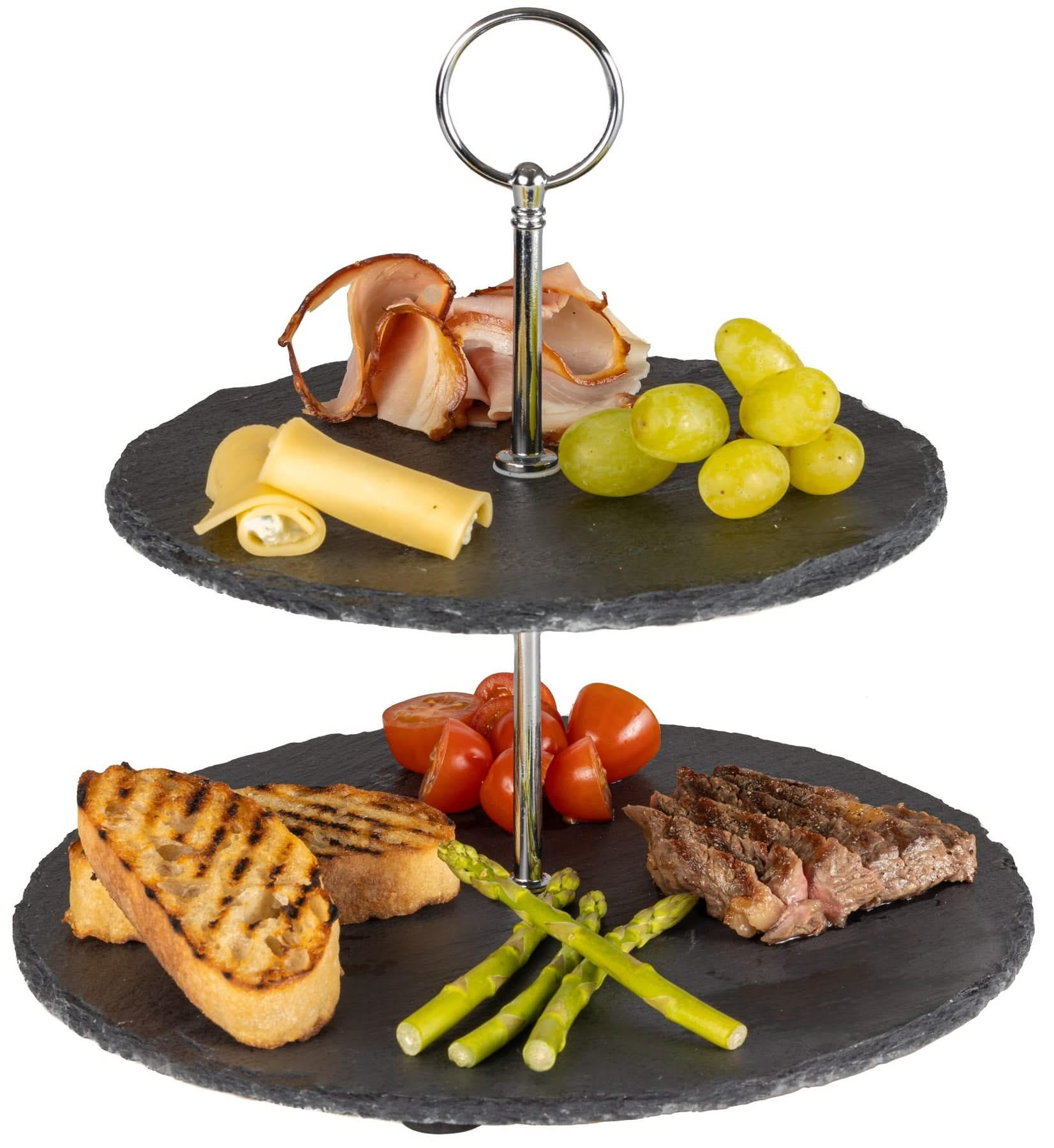 COOKINGLIFE Etagere / Servierturm Schiefer 2-stöckig - Grau, Stein (25/25cm) - Sareva