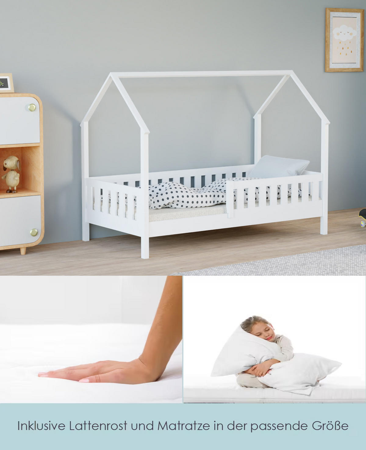 HAUSBETT 140x70 weiß mit Matratze - Weiß, Holzwerkstoff (70/140cm)