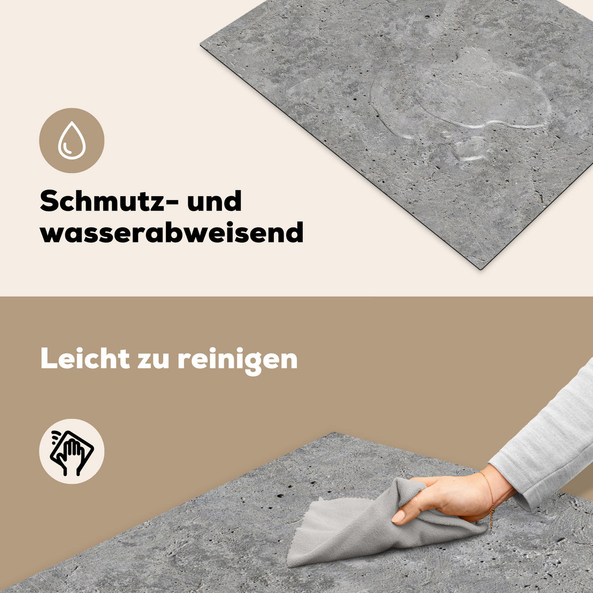 HERDABDECKPLATTE Beton - Schiefer - Grau - Struktur aus Beton Herdabdeckung Induktionsfeld 70x52 cm - Hellgrau, Kunststoff (70/52/0.2cm) - MuchoWow