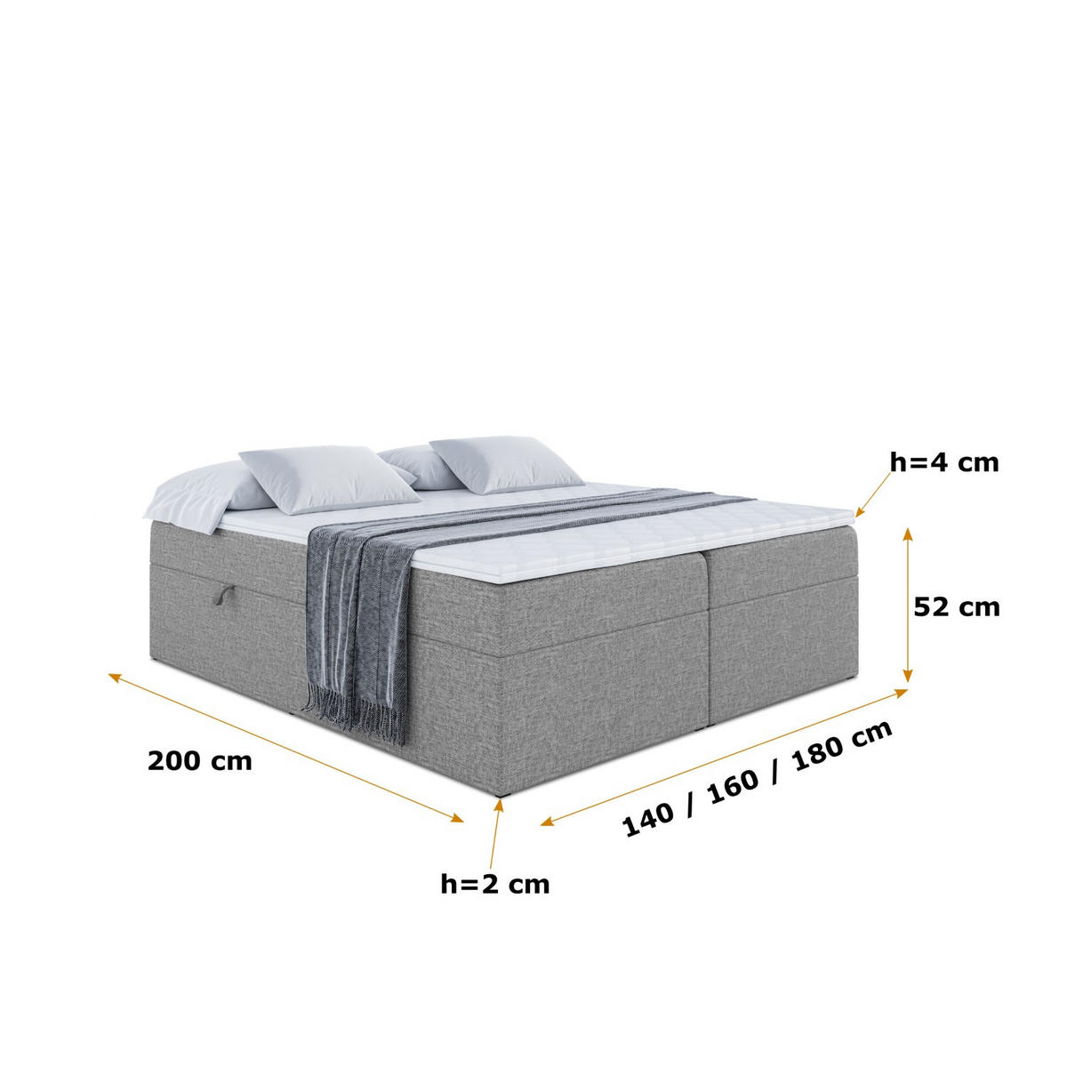 BOXBETT mit H3-Matratze und Lattenrost - MARCE BW - 160x200 Grau - Grau, Holzwerkstoff (160/200cm) - ALTDECOR