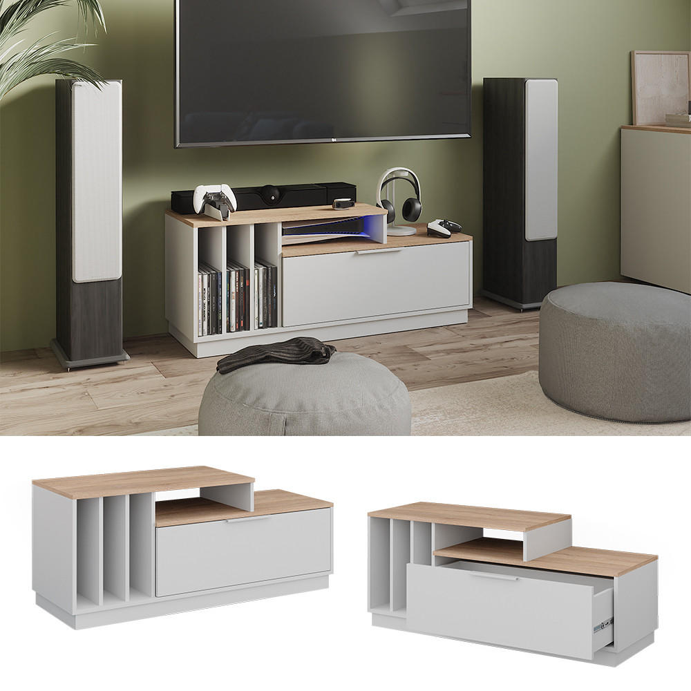 LOWBOARD Betti Weiß/Sonoma 120 x 49.9 cm mit 1 Tür - Weiß/Sonoma Eiche, Holzwerkstoff (120/49.9/40cm) - Vicco