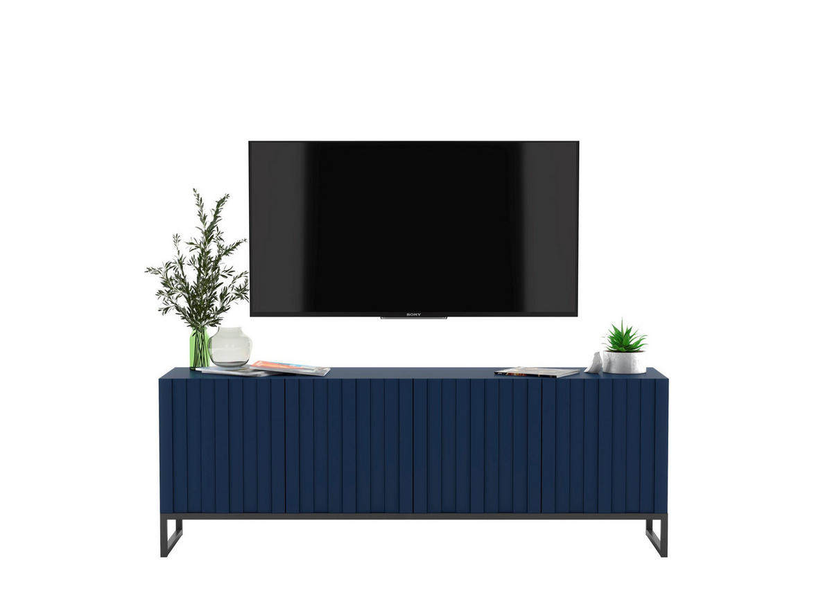 TV-SCHRANK Elpis Marineblau Matt mit Metallrahmen Glamour 150 cm - Blau/Schwarz, Holzwerkstoff/Metall (150/51.5/36.5cm) - Meble Lindner