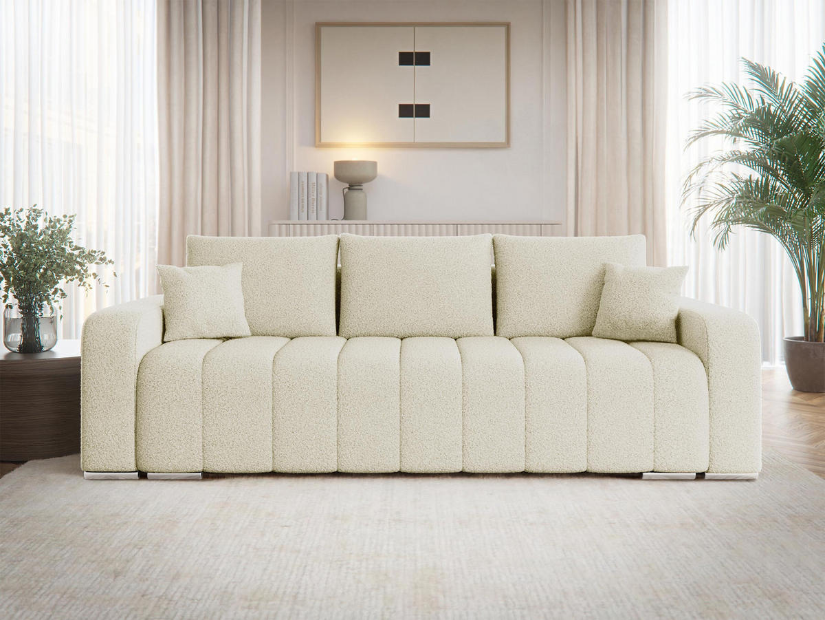 SCHLAFSOFA Pufetto Boucle - Silberfarben/Creme, Holz/Textil (244/86/90cm) - MIRJAN24