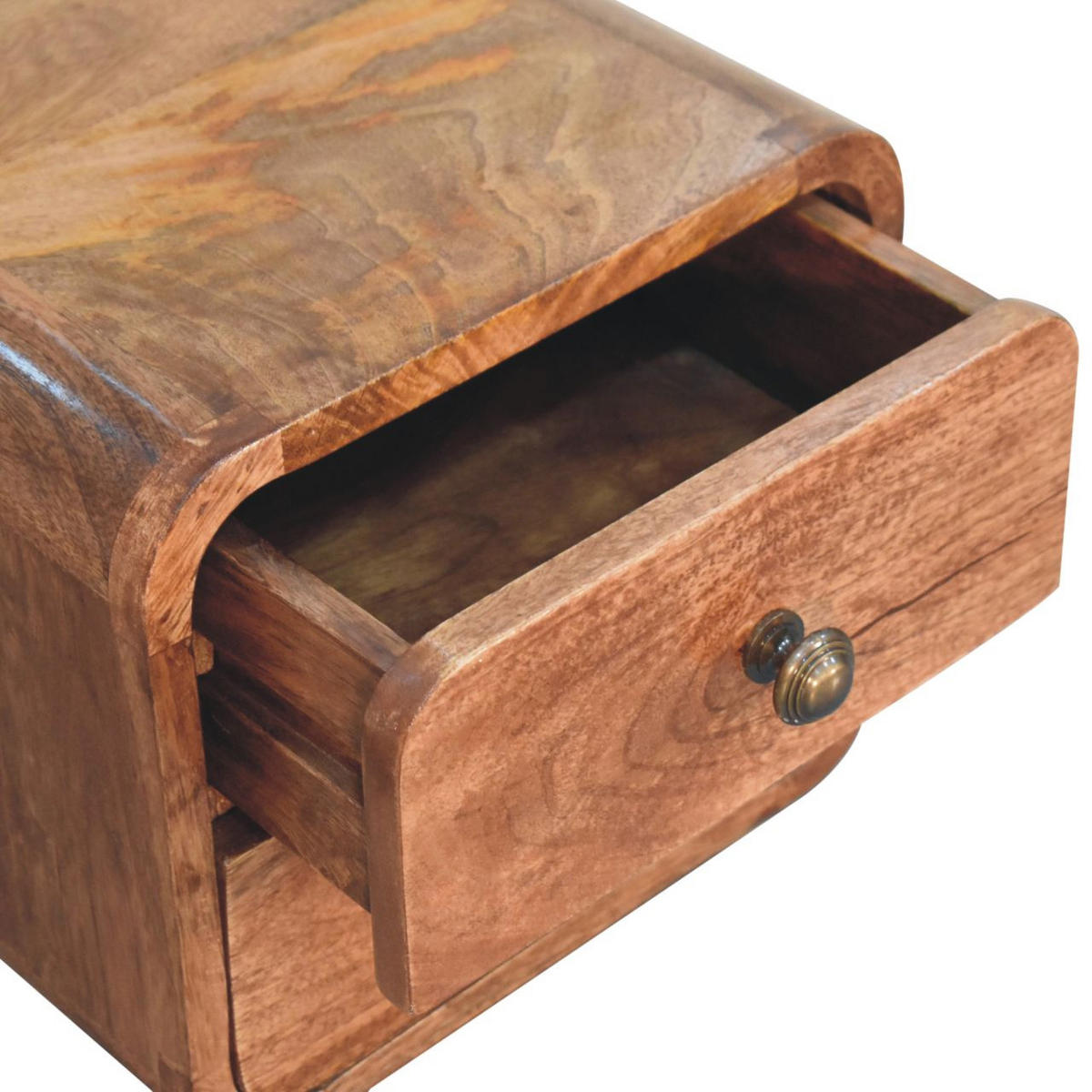 NACHTKASTEN Mini Geschwungen Honigkaramell Wandmontiert, 2 Schubladen, Dunkelbraun - Cognac/Messingfarben, Holz/Metall (30/25/25cm) - Artisan Furniture