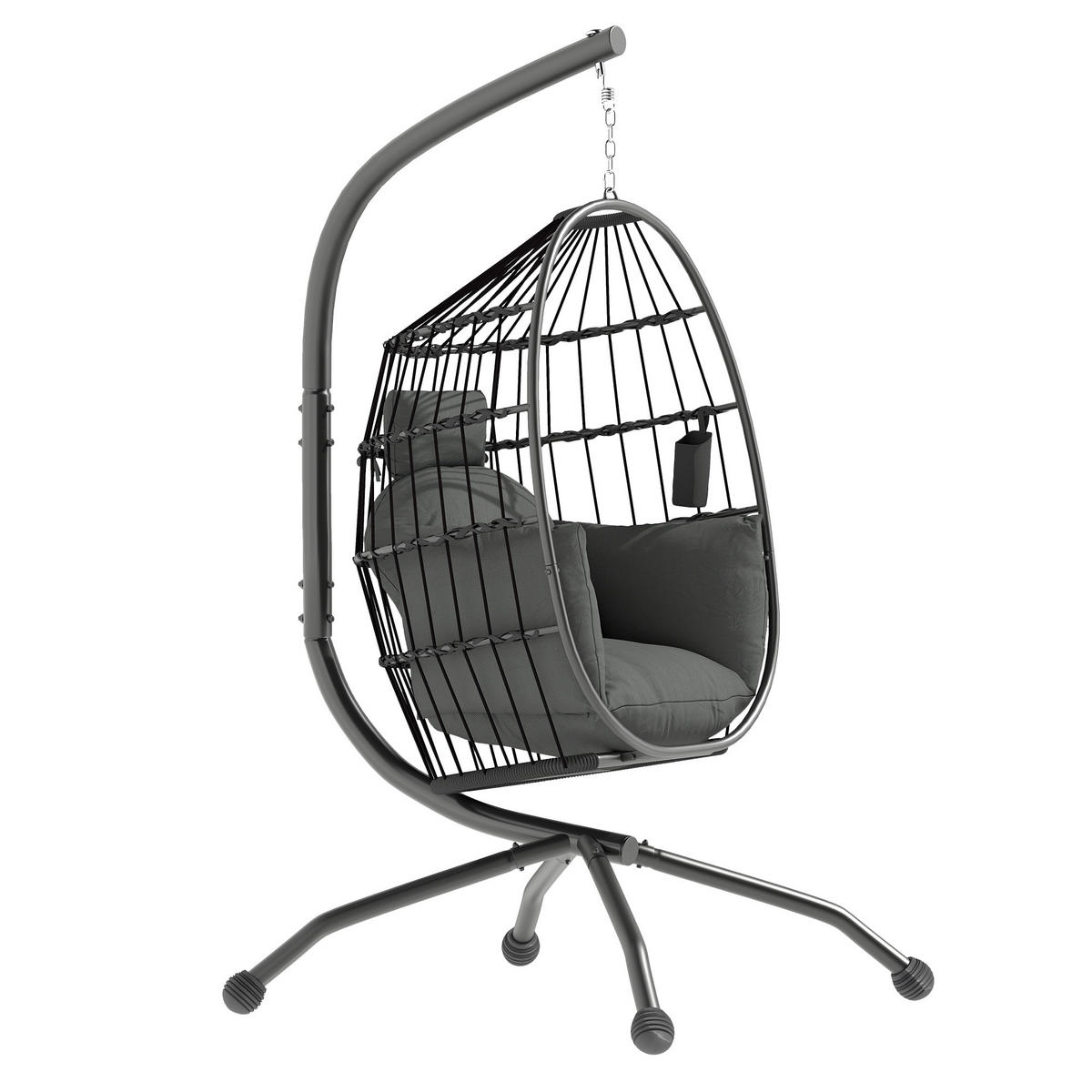 SCHAUKELSTUHL DE-07037 faltbarer Korbsitz, Becherhalter Schwarz - Schwarz, Metall (88/192/120cm) - ComfortXL