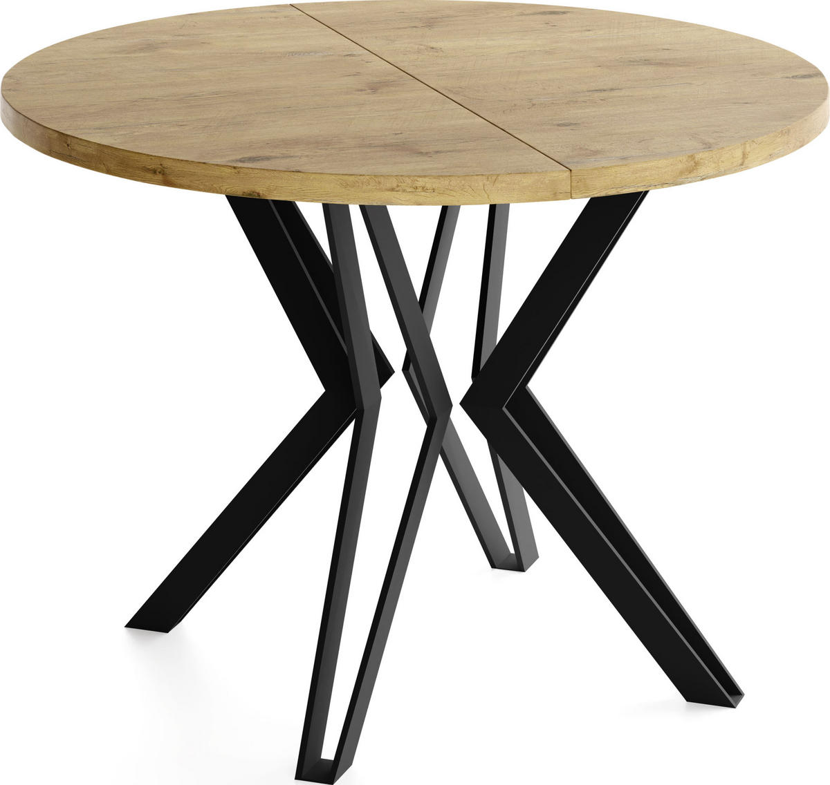 ESSTISCH Revena runder ausziehbarer, Lancelot Eiche 120-200/120/76 cm - Eichefarben/Schwarz, Holzwerkstoff/Metall (120/120/76cm) - WFL GROUP