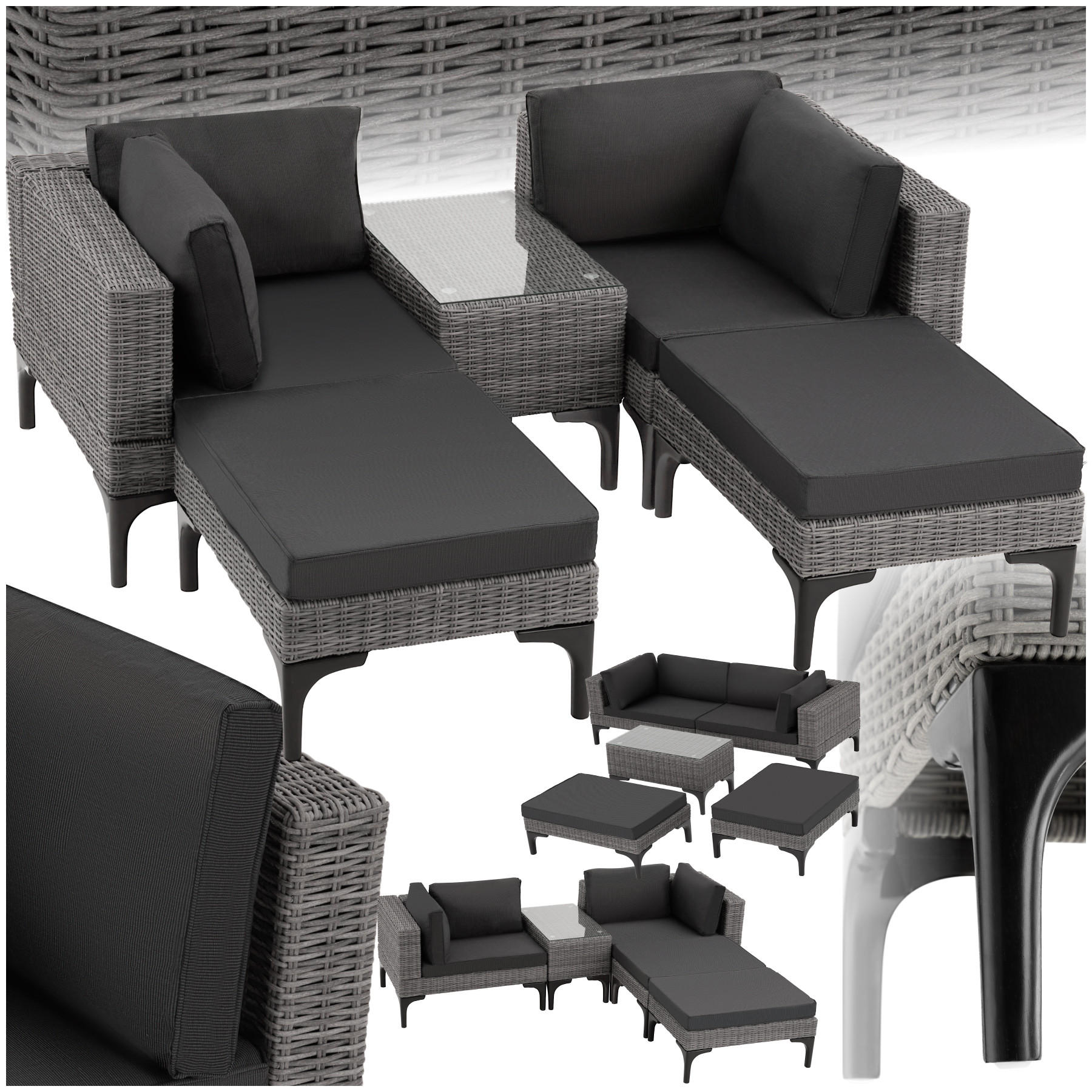 RATTANLOUNGE Bellaria,mit Sicherheitsglasplatte,grau - Grau, Kunststoff/Metall - tectake