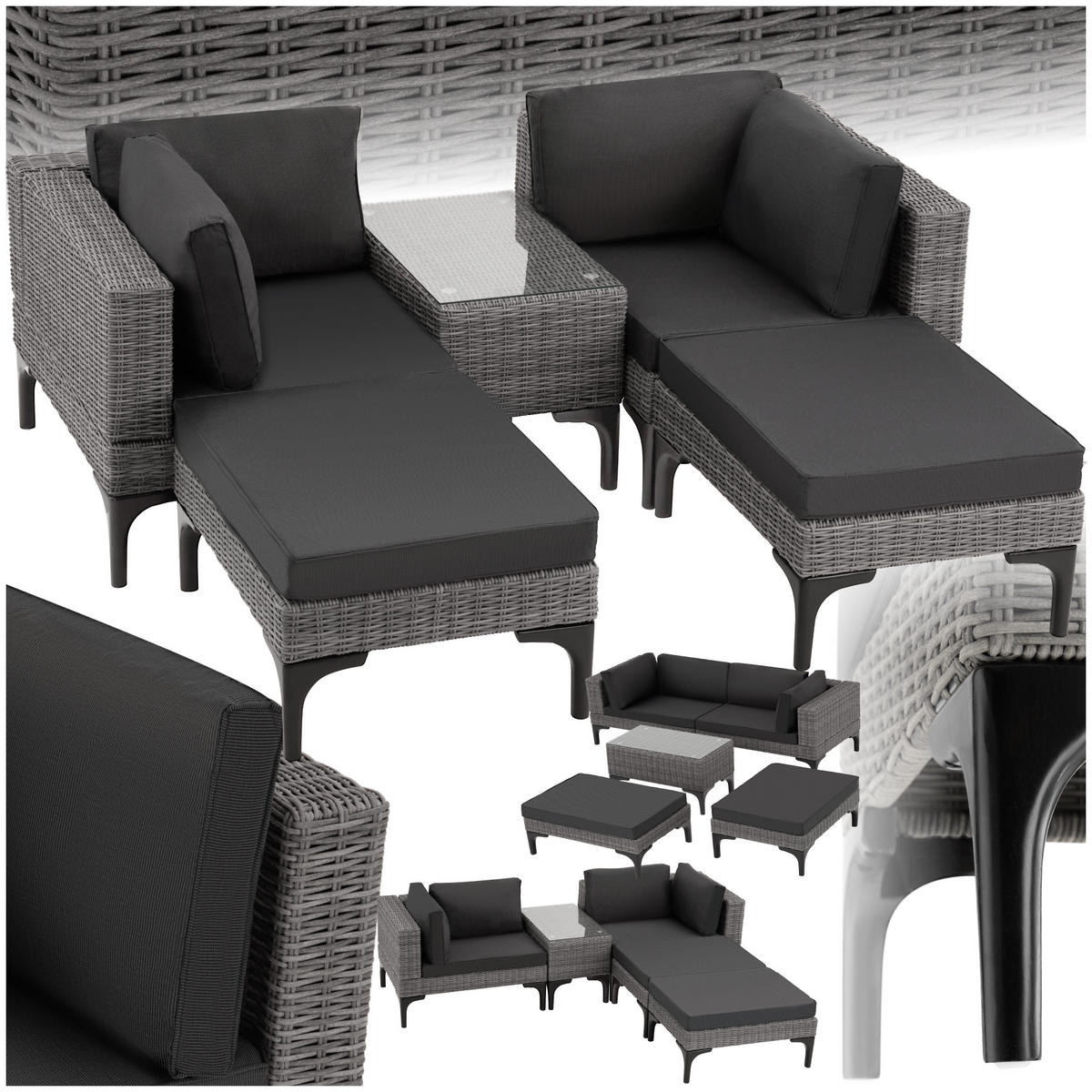 RATTANLOUNGE Bellaria,mit Sicherheitsglasplatte,grau - Grau, Kunststoff/Metall - tectake