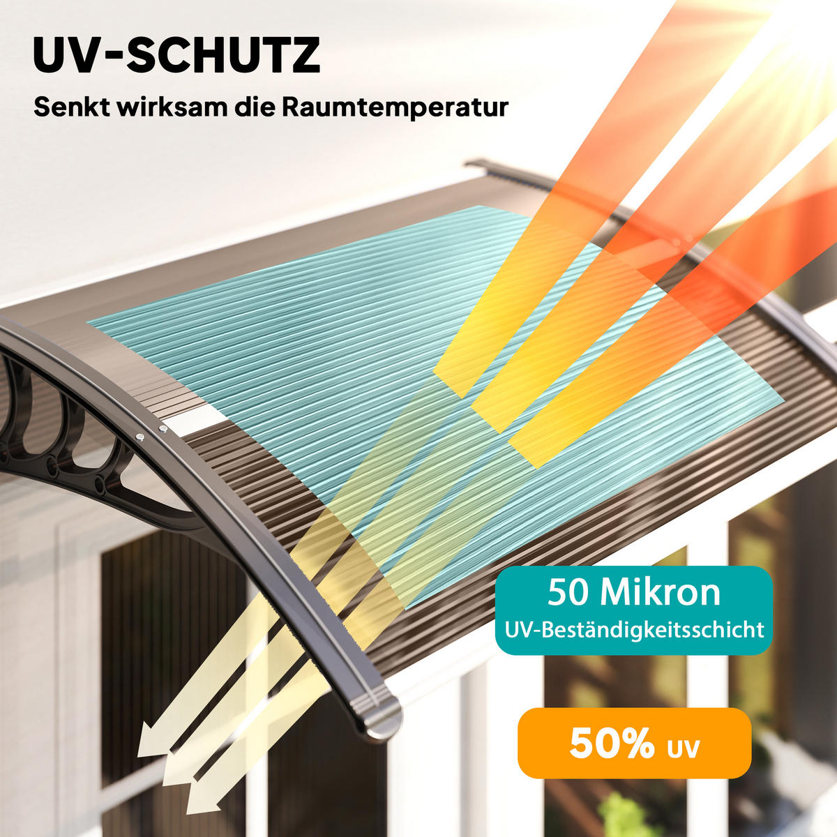 VORDACH DE-07399 Pultvordach aus Polycarbonat Braun - Schwarz/Braun, Kunststoff (100/23/75cm) - ComfortXL