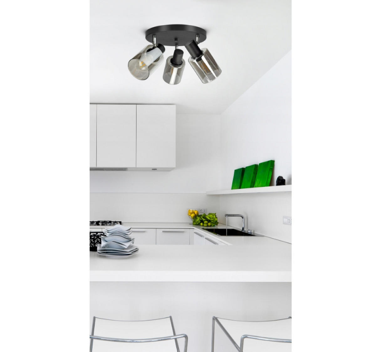 DECKENLEUCHTE TUBE - Transparent/Schwarz, Glas/Metall (8/30/22cm) - kiki design