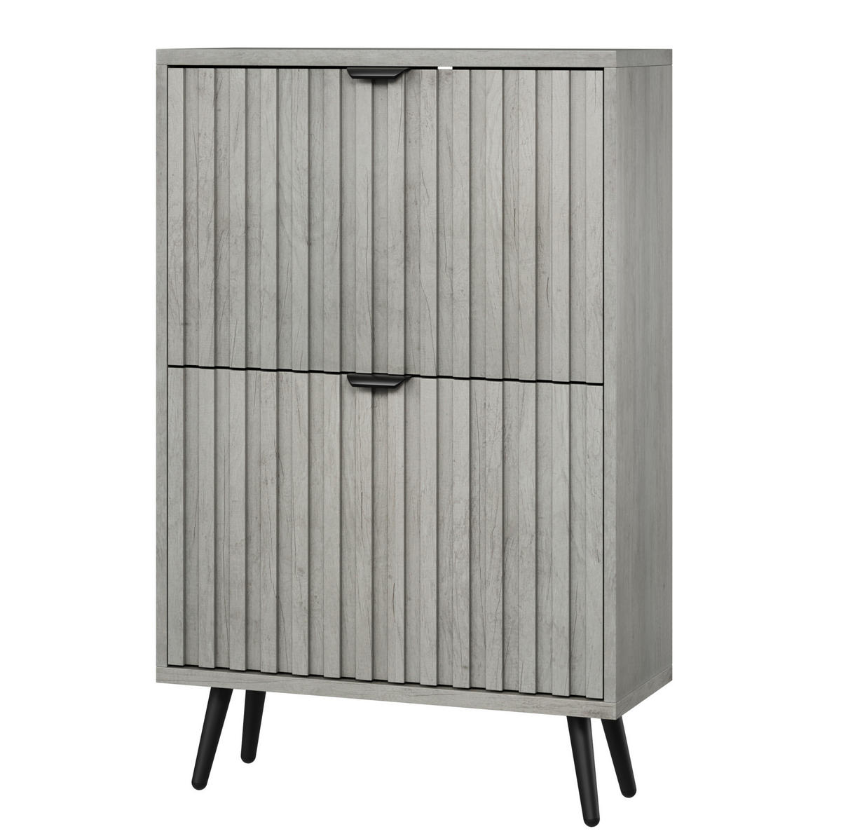 SCHUHSCHRANK mit 2 Klapptüren Grau MDF Metallbeine - Grau, Holzwerkstoff (24/94/60cm) - Beauniv
