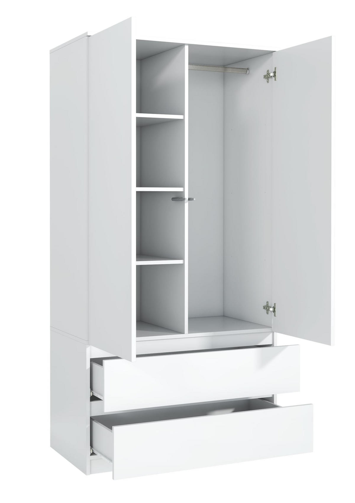 KLEIDERSCHRANK mit 2 Schubladen 90cm Weiß 180x90x50 cm - Weiß, Holzwerkstoff (90/180/50cm) - Mobelsta