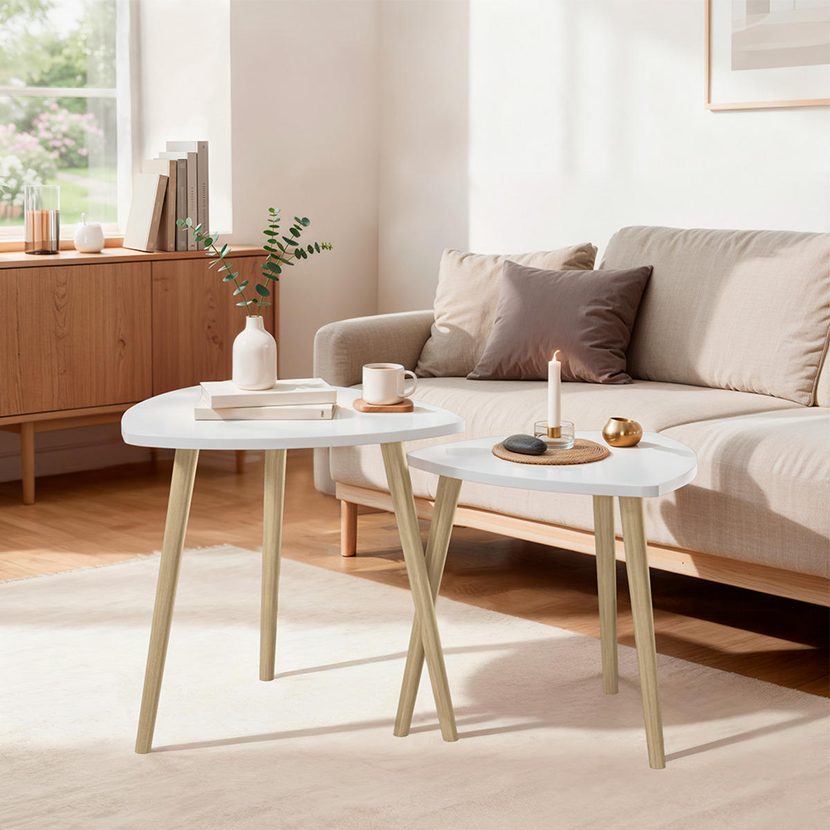 COUCHTISCH Twino Weiß/Sonoma 48 x 45 cm 2er Set - Weiß, Holzwerkstoff (48/48/45cm) - Vicco