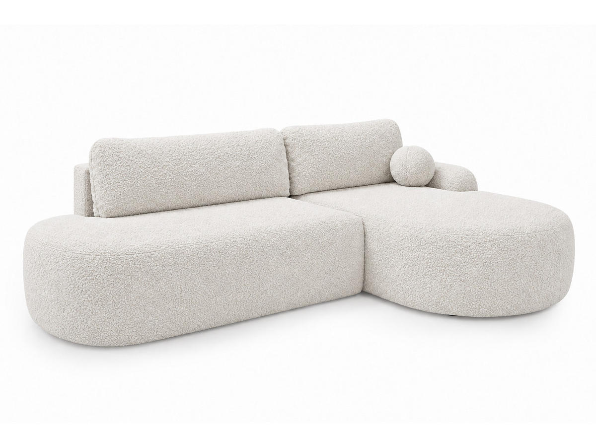ECKSOFA Aurio O Bouclé-Stoff Weiß Rechts - Weiß, Holz/Textil (177/271cm) - Graingold