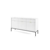 KOMMODE NOVA - KSZ154, Geriffelte Fronten, goldene Griffe 154x39x83 cm Weiß - Schwarz/Weiß, Holzwerkstoff/Kunststoff (154/83/39cm) - DomoHome